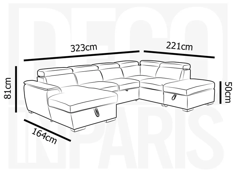 Canapé convertible et panoramique avec coffre de rangement en tissu noir OLIVER - Angle Gauche