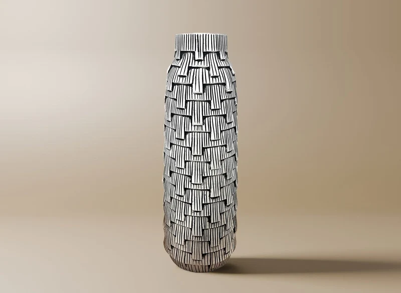 Vase contemporain en polyrésine noir et blanc H50 cm INAYA