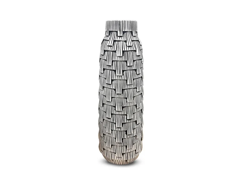 Vase contemporain en polyrésine noir et blanc H50 cm INAYA