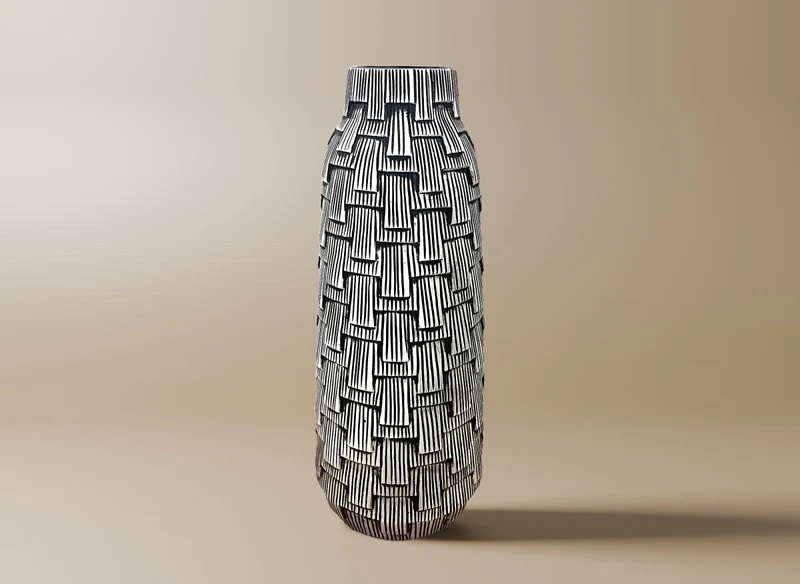 Vase contemporain en polyrésine noir et blanc H43 cm INAYA