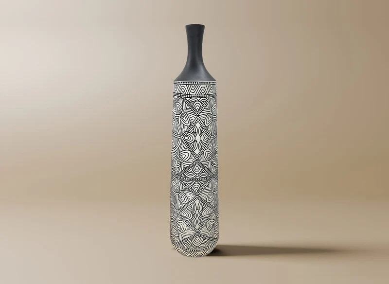 Vase ethnique chic en polyrésine noir et blanc H78 cm LAORA