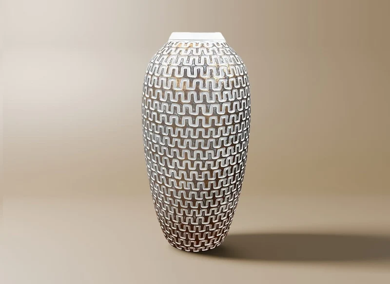 Vase en polyrésine blanc et argent H43 cm ALAIA