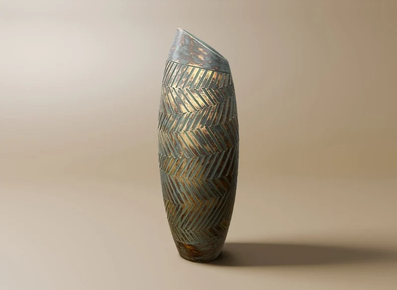 Vase en polyrésine vert et doré H46 cm AMIRA