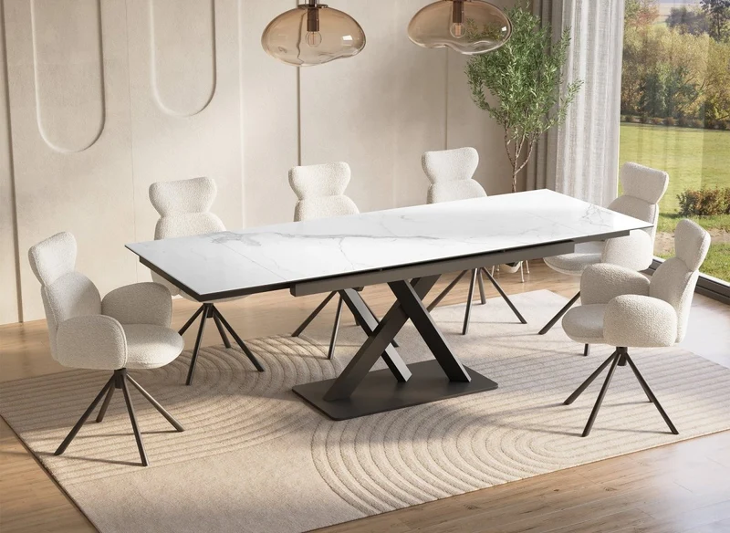 Table à manger extensible en céramique blanche 10 personnes 160-240 cm ELEGANCE