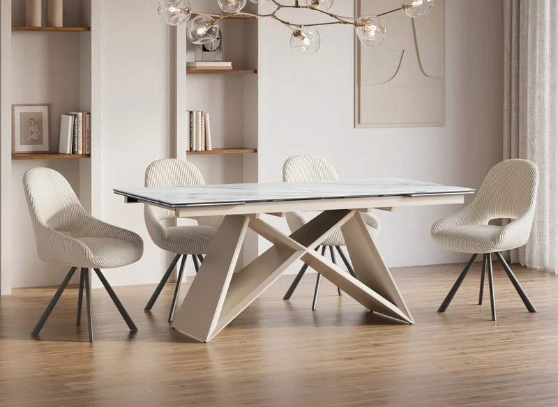 Table à manger extensible en céramique blanche effet marbre 12 personnes 180-260 cm GABRIEL