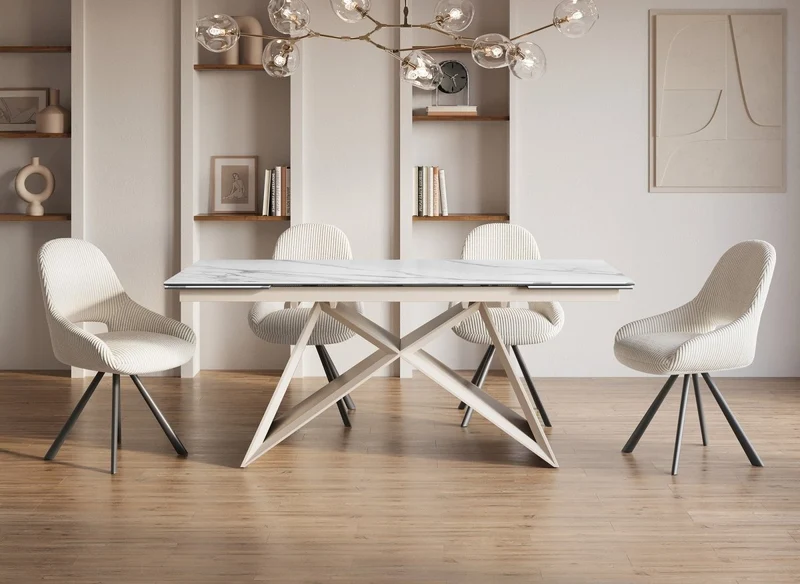 Table à manger extensible en céramique blanche effet marbre 12 personnes 180-260 cm GABRIEL
