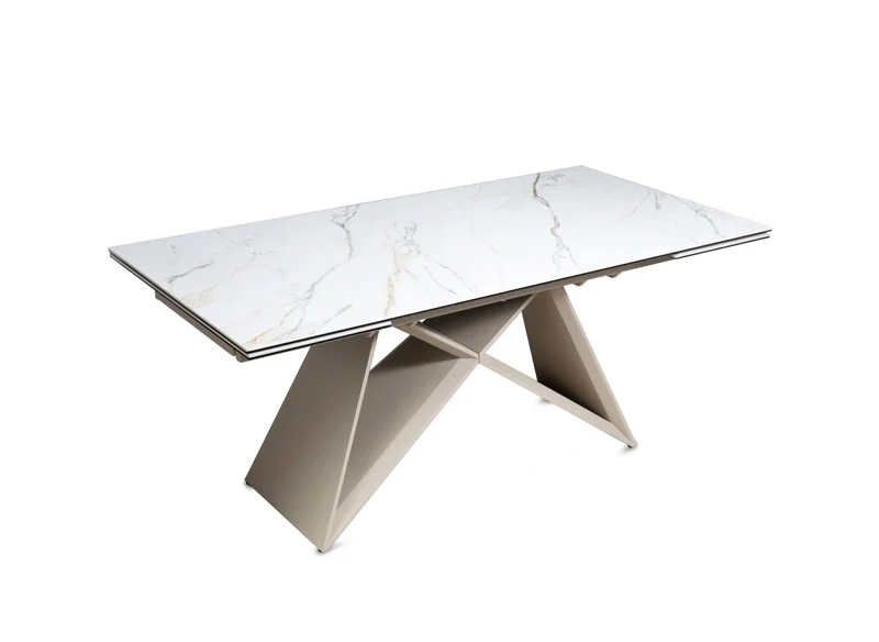 Table à manger extensible en céramique blanche effet marbre 12 personnes 180-260 cm GABRIEL