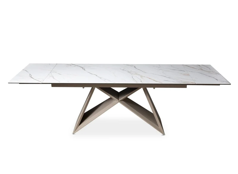 Table à manger extensible en céramique blanche effet marbre 12 personnes 180-260 cm GABRIEL