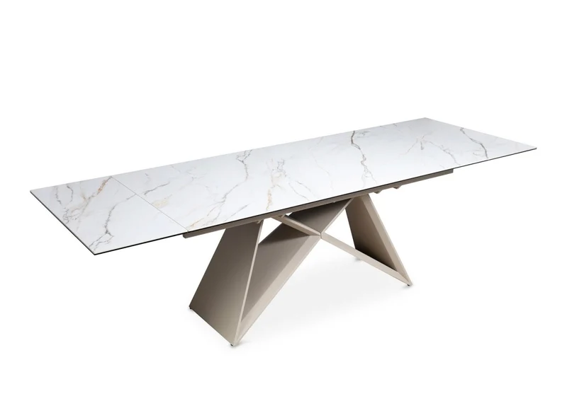 Table à manger extensible en céramique blanche effet marbre 12 personnes 180-260 cm GABRIEL