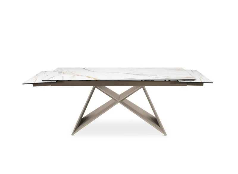 Table à manger extensible en céramique blanche effet marbre 12 personnes 180-260 cm GABRIEL