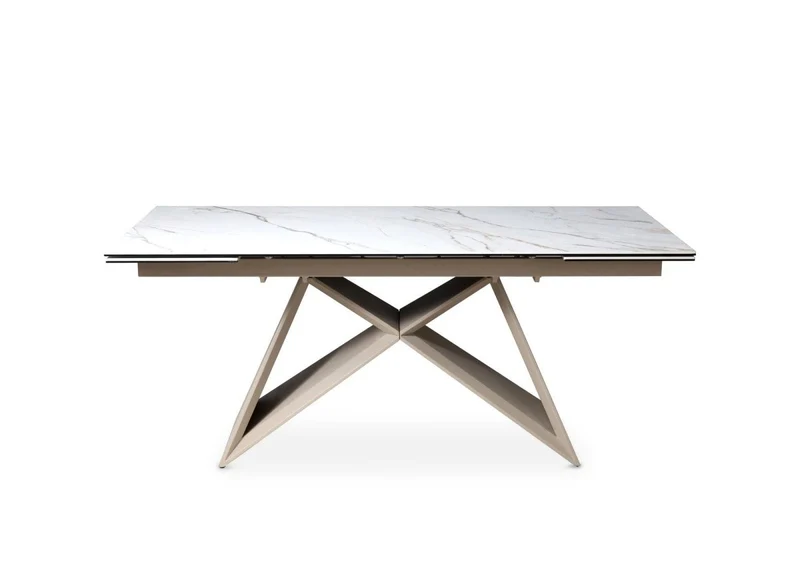 Table à manger extensible en céramique blanche effet marbre 12 personnes 180-260 cm GABRIEL