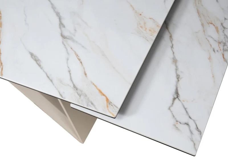 Table à manger extensible en céramique blanche effet marbre 12 personnes 180-260 cm GABRIEL