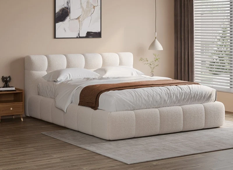 Lit coffre en tissu bouclette écru 160x200 cm GEORGINA