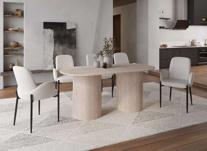 Table à manger ovale en marbre composite beige 6 personnes 180cm DHARA