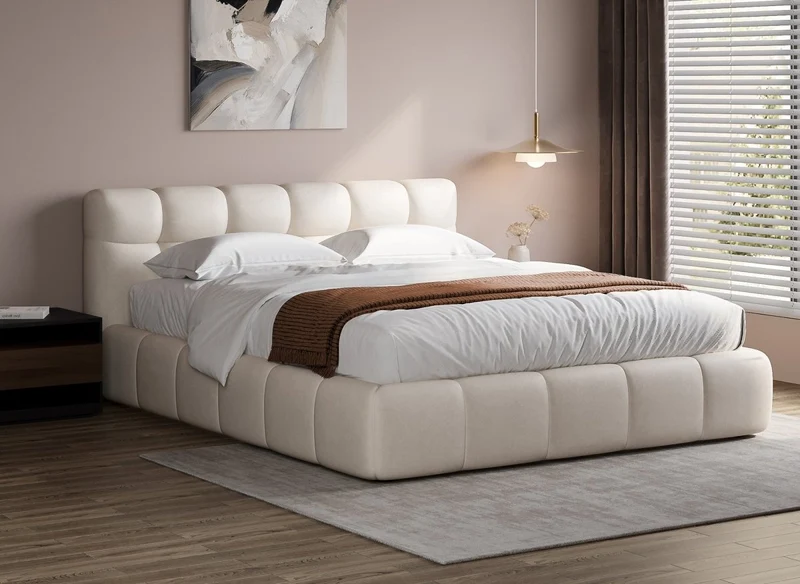 Lit coffre en velours beige 180x200 cm GEORGINA