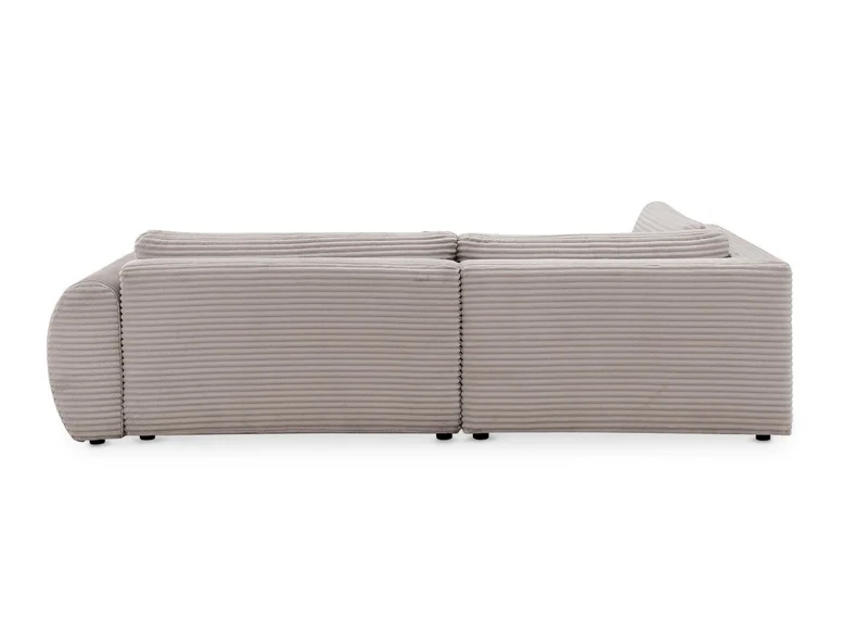 Canapé d'angle convertible avec méridienne et coffre en gros côtelé doux taupe TILDA - Angle gauche