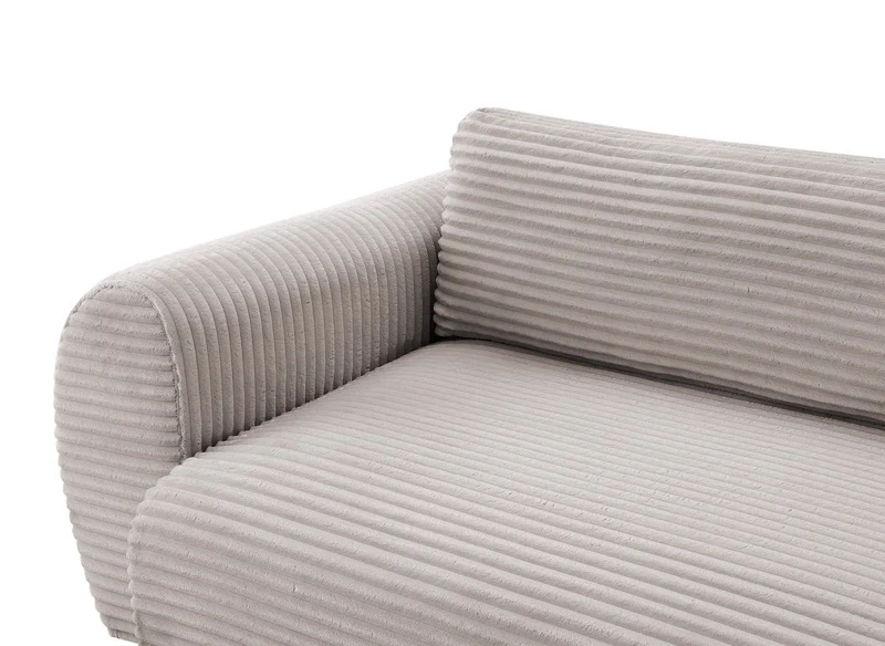 Canapé d'angle convertible avec méridienne et coffre en gros côtelé doux taupe TILDA - Angle gauche