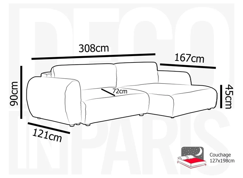 Canapé d'angle convertible avec coffre en velours gros côtelé doux gris TILDA - Angle droit