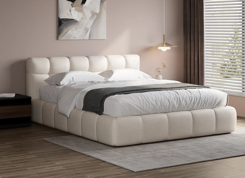 Lit double en velours beige 180x200 cm GEORGINA
