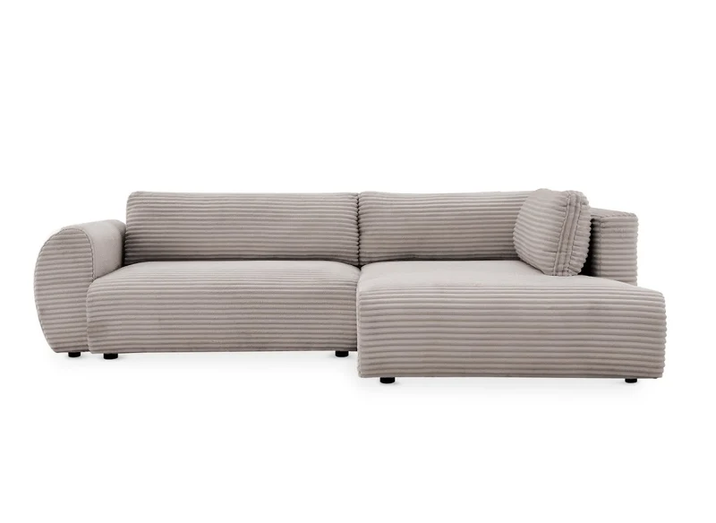 Canapé d'angle convertible avec méridienne et coffre en gros côtelé doux taupe TILDA - Angle droit