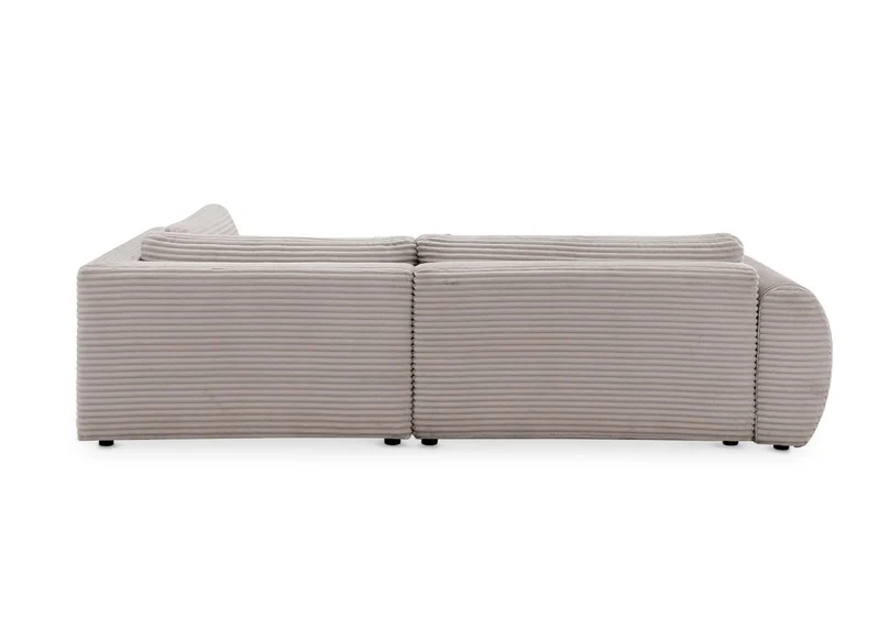 Canapé d'angle convertible avec méridienne et coffre en gros côtelé doux taupe TILDA - Angle droit