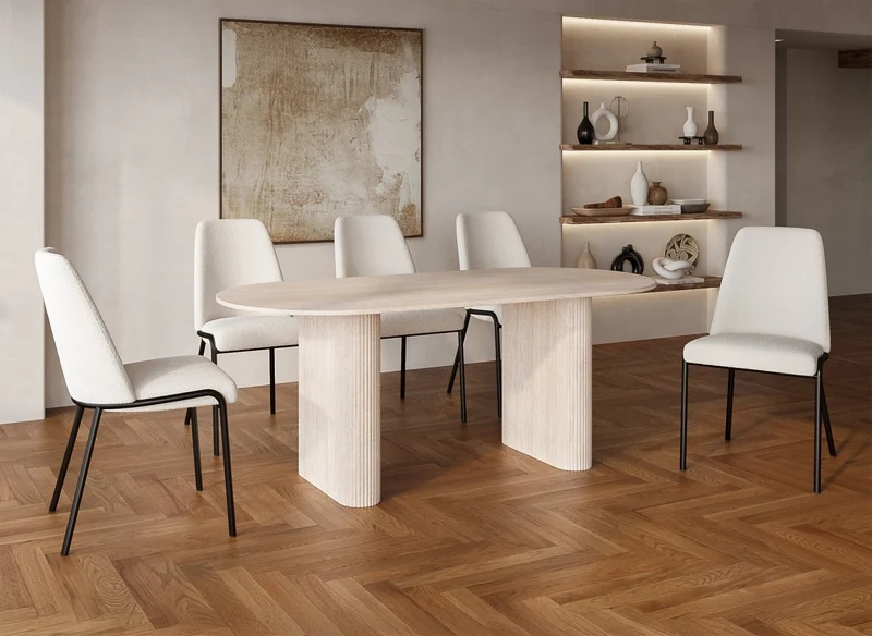 Table à manger ovale en marbre composite beige 8 personnes 200cm ELMA