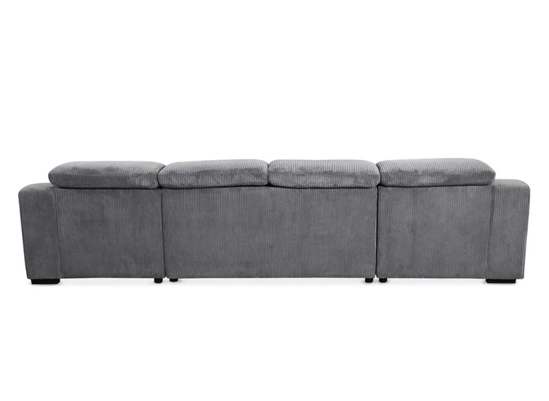 Canapé panoramique convertible avec 2 coffres en velours côtelé épais gris VELORA