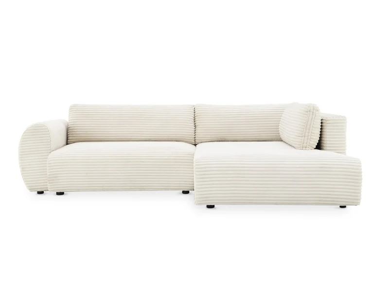 Canapé d'angle convertible avec méridienne et coffre en gros côtelé doux beige TILDA - Angle droit