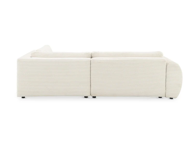 Canapé d'angle convertible avec méridienne et coffre en gros côtelé doux beige TILDA - Angle droit
