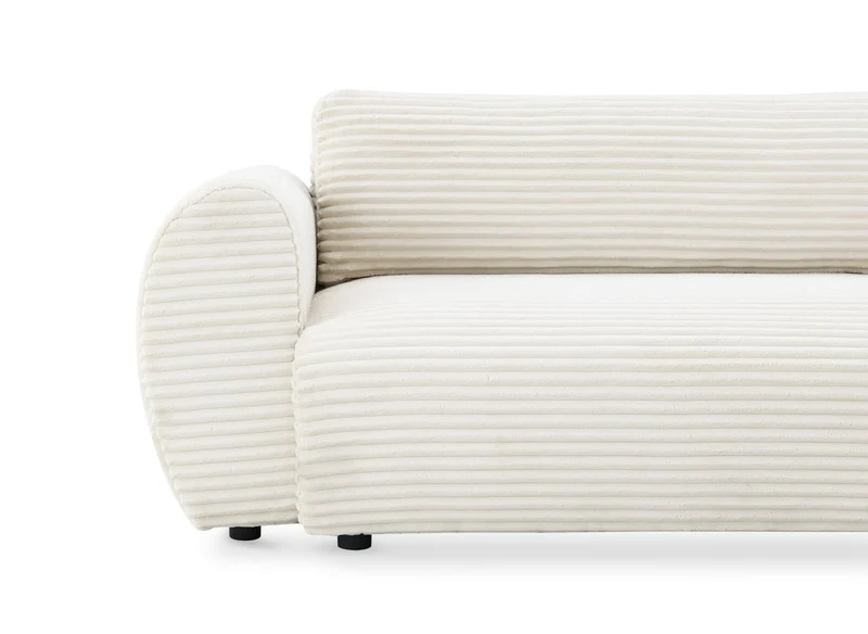 Canapé d'angle convertible avec méridienne et coffre en gros côtelé doux beige TILDA - Angle droit
