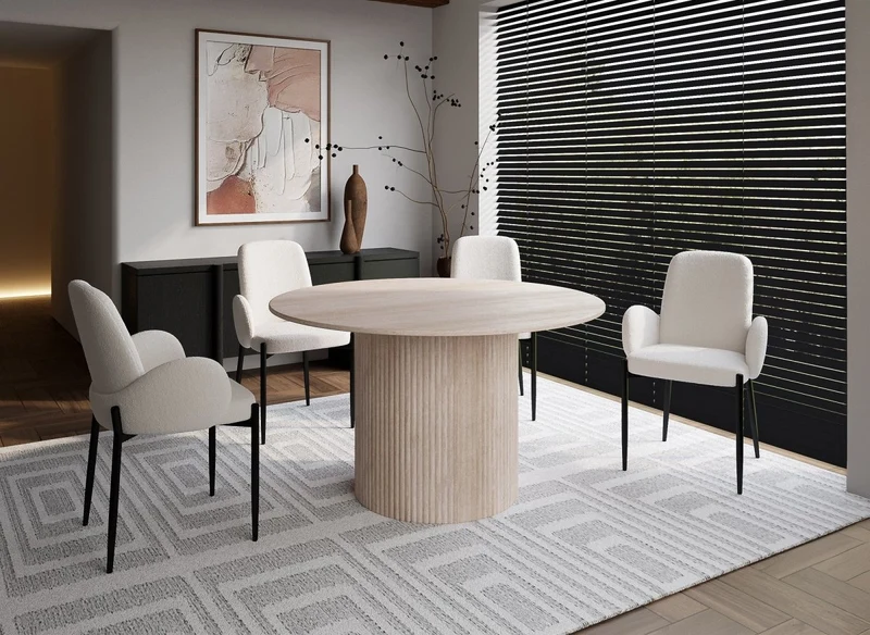 Table à manger ronde en marbre composite beige 4 personnes 130cm DHARA
