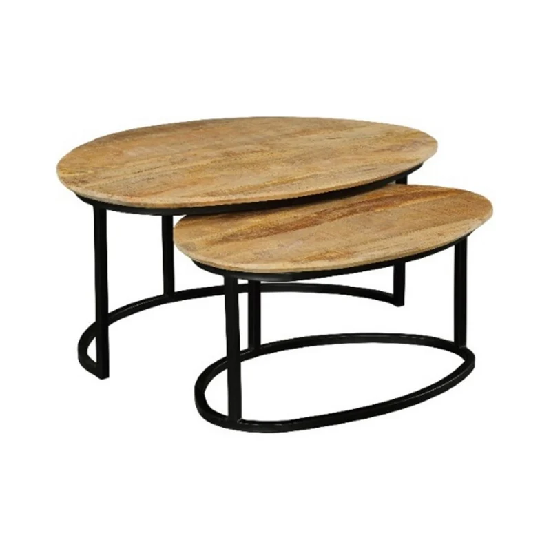 Set de 2 tables basses en bois, 90x66xH45cm et 75x55xH39cm - FLAVIA