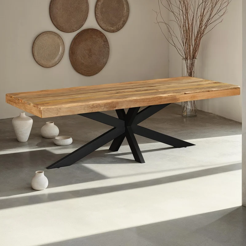 Table à manger rectangulaire avec plateau en bois ondulé, EP10CM, H76CM - ISIS