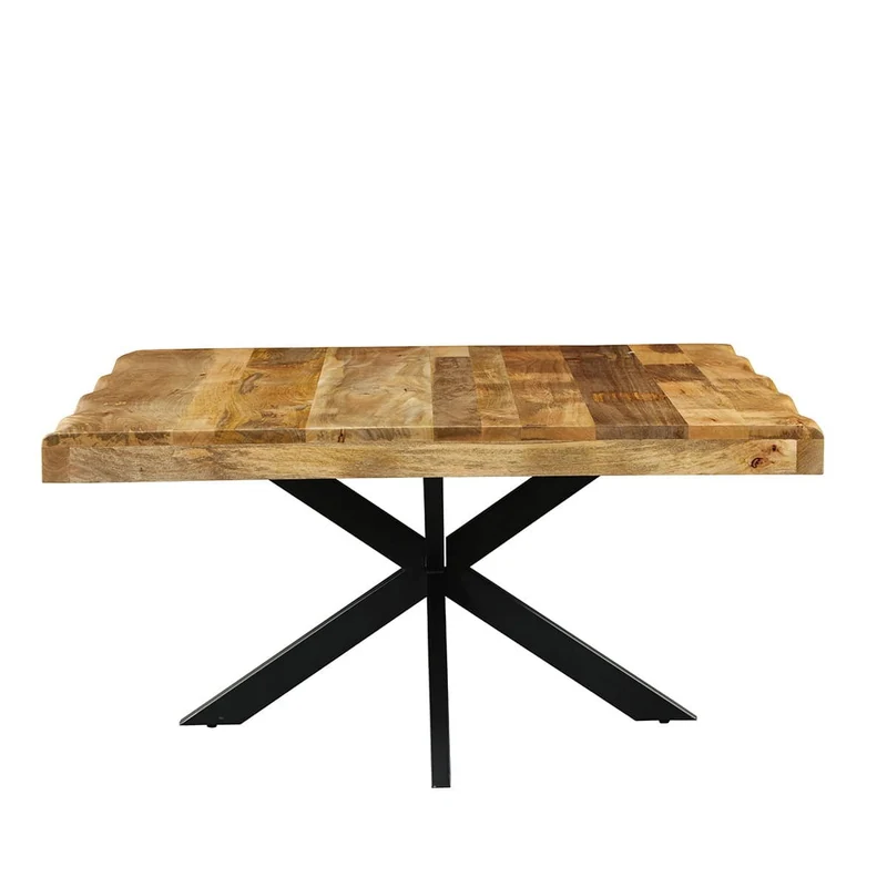 Table à manger carré avec plateau en bois ondulé, EP6CM, H76CM - POPPY