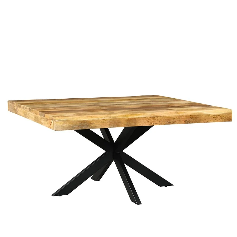 Table à manger carré avec plateau en bois ondulé, EP6CM, H76CM - POPPY