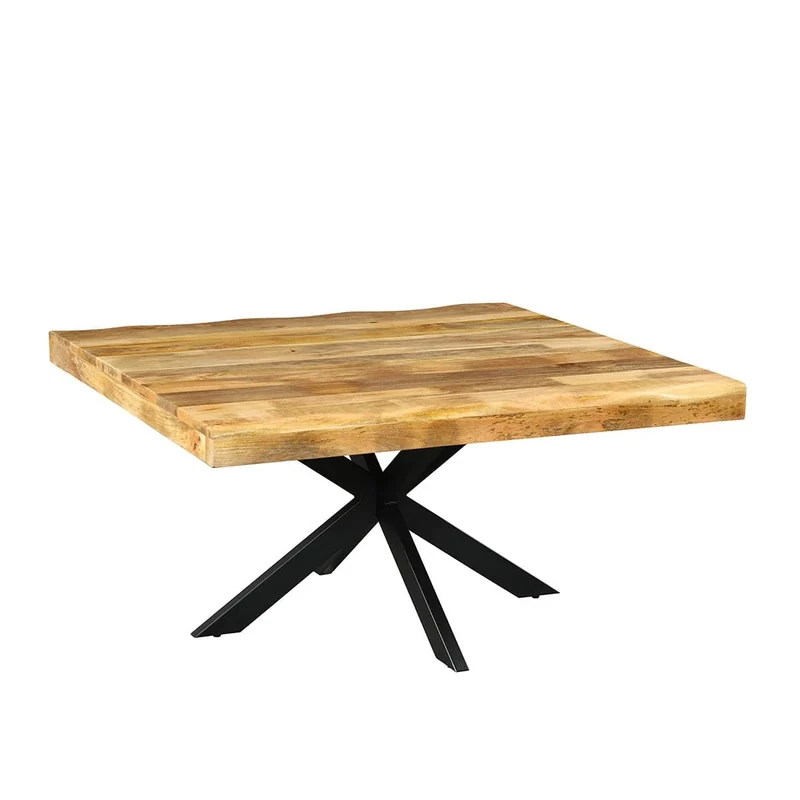 Table à manger carré avec plateau en bois ondulé, EP6CM, H76CM - POPPY