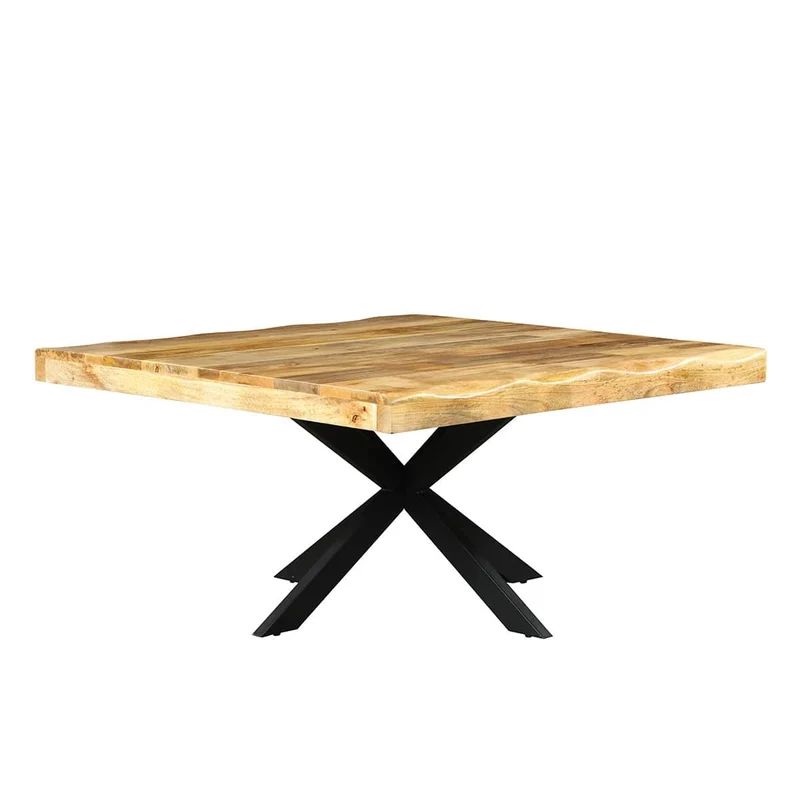 Table à manger carré avec plateau en bois ondulé, EP6CM, H76CM - POPPY