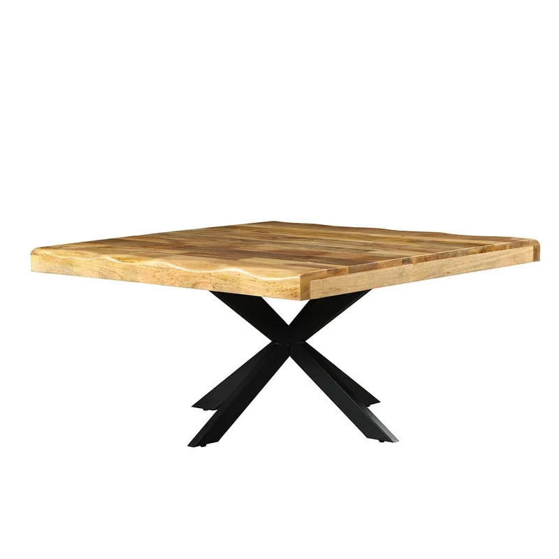 Table à manger carré avec plateau en bois ondulé, EP6CM, H76CM - POPPY