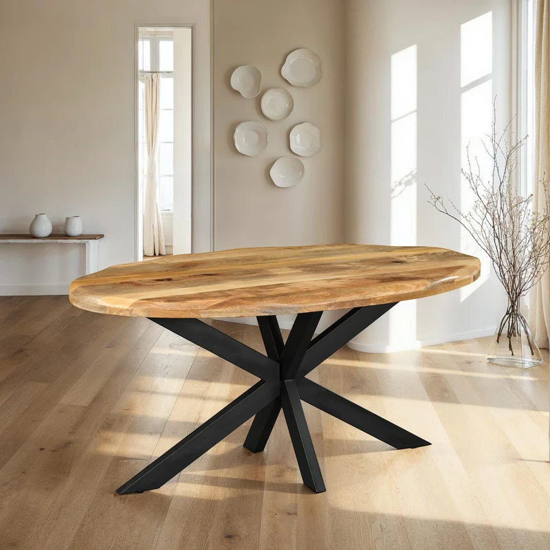 Table à manger ovale avec plateau en bois ondulé, EP6CM, H76CM-POPPY