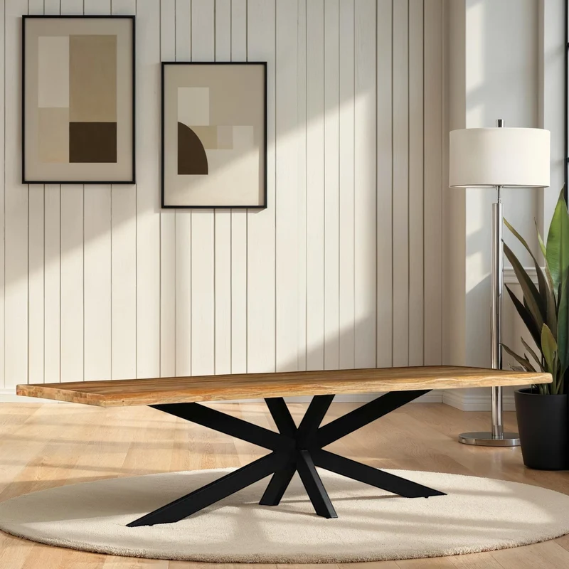 Table à manger rectangulaire avec plateau en bois ondulé, EP6CM, H76CM-POPPY