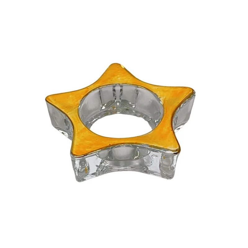 bougeoir en verre transparent et dore, D8xH2 cm