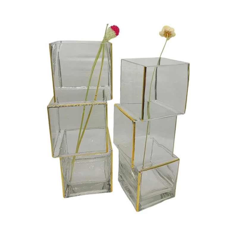 Vase Building en verre transparent, 9x9xH27 cm