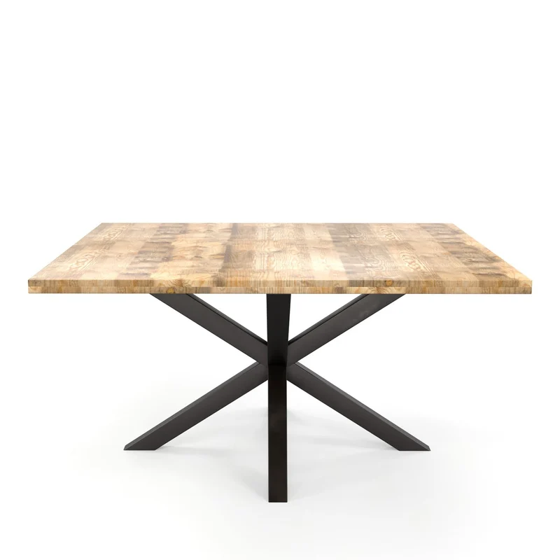 Table en bois de manguier carré pieds spider noir, 150x150xH76cm - FLAVIA