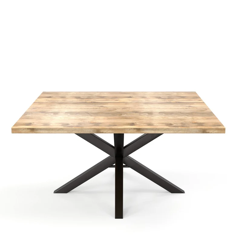 Table en bois de manguier carré pieds spider noir, 150x150xH76cm - FLAVIA