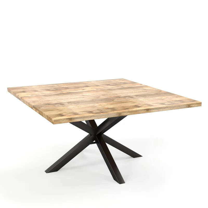 Table en bois de manguier carré pieds spider noir, 150x150xH76cm - FLAVIA