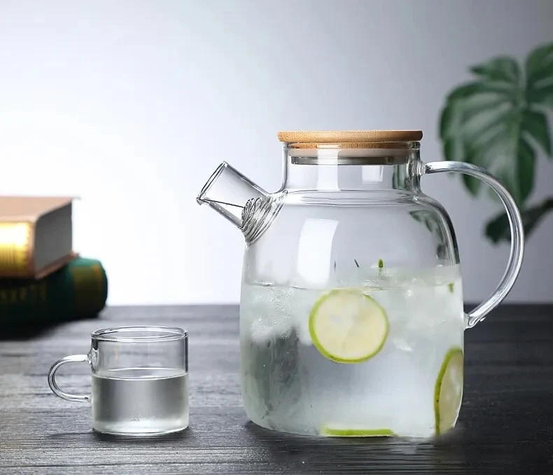 Theire en verre 1,8L avec couvercle en bambou, D8xH19cm