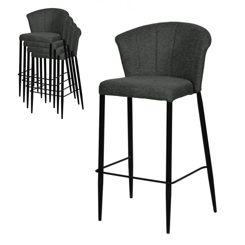 Tabouret Nils tissu prémium et métal noir hauteur 75 cm-empilable