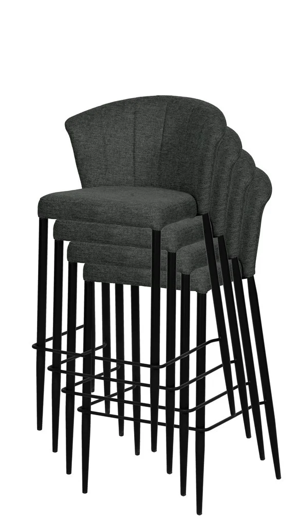 Tabouret Nils tissu prémium et métal noir hauteur 75 cm-empilable