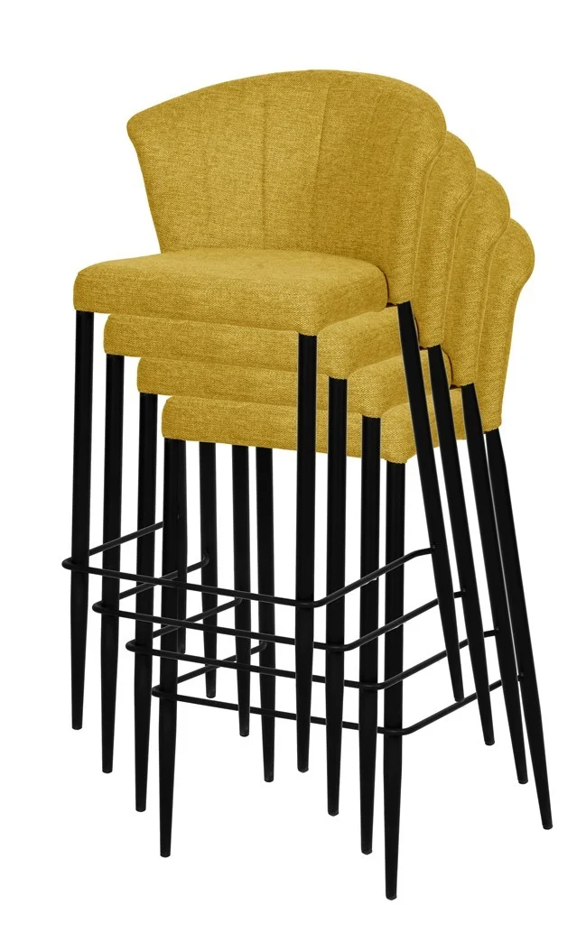 Tabouret Nils tissu prémium et métal noir hauteur 75 cm-empilable