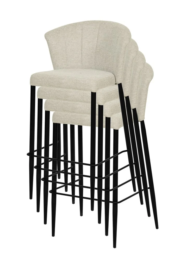 Tabouret Nils tissu prémium et métal noir hauteur 75 cm-empilable